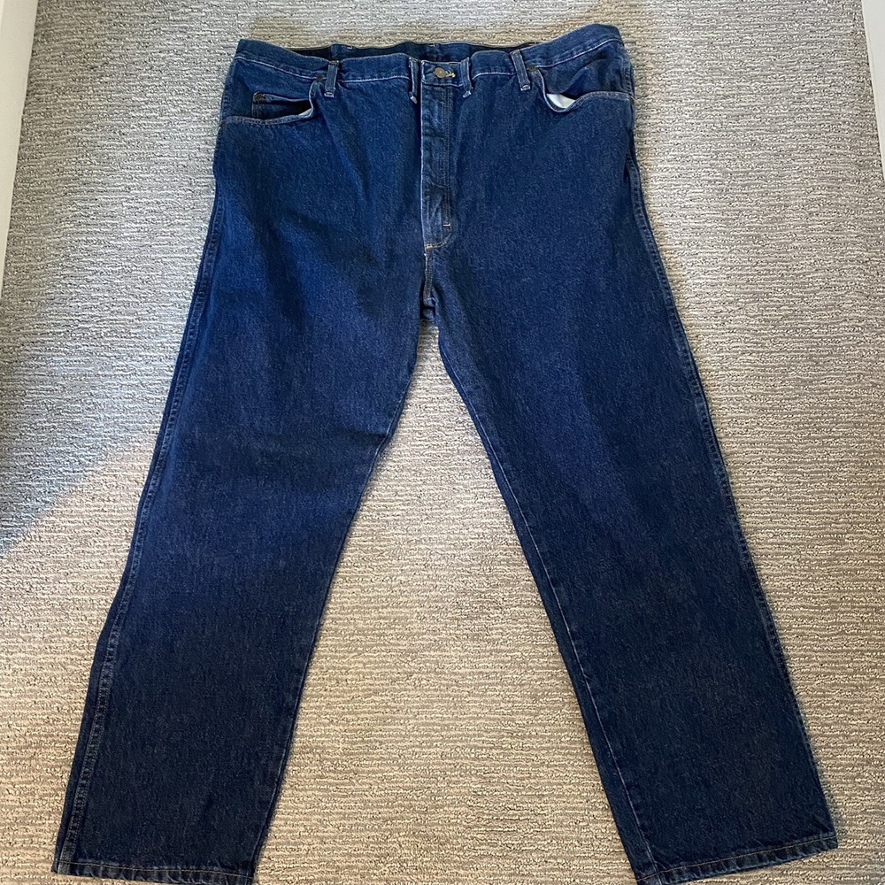 Wrangler Authentic Jeans Mens‎ 46x30 Dark Wash Straight Leg Denim 96501MR Blue